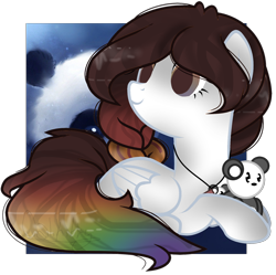 Size: 1692x1688 | Tagged: safe, artist:space--paws0w0, oc, oc only, oc:rainbow moonlight, species:pegasus, species:pony, female, jewelry, mare, multicolored hair, necklace, panda, rainbow eyes, rainbow hair, simple background, solo, transparent background