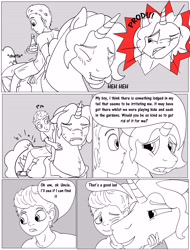 Size: 6007x7910 | Tagged: safe, artist:cactuscowboydan, commissioner:bigonionbean, writer:bigonionbean, oc, oc:king calm merriment, oc:tommy the human, species:alicorn, species:human, species:pony, comic:fusing the fusions, comic:the bastion of canterlot, alicorn oc, begging, book, canterlot, canterlot castle, clothing, comic, dialogue, fusion, fusion:king calm merriment, giggles, gymnasium, hug, human oc, in pain, jiggling, male, nuzzling, pain, potion, riding, semi-grimdark series, sketch, stallion, suffering, suggestive series, sweat, sweating profusely, uncle and nephew