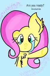 Size: 1000x1500 | Tagged: safe, artist:sumi-mlp25, character:fluttershy, species:pony, bust, crying, digital art, female, fluffy, looking at you, medibang paint, reaching, sad, smiling, solo, teary eyes, text, wingless