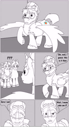 Size: 5513x10113 | Tagged: safe, artist:cactuscowboydan, commissioner:bigonionbean, writer:bigonionbean, oc, oc:heartstrong flare, oc:king calm merriment, oc:king speedy hooves, oc:tommy the human, species:alicorn, species:earth pony, species:human, species:pony, comic:fusing the fusions, comic:the bastion of canterlot, alicorn oc, argument, body horror, canterlot, canterlot castle, cape, clothing, comic, conductor hat, confusion, cutie mark, dialogue, fat ass, father and son, flank, fusion, fusion:heartstrong flare, fusion:king calm merriment, fusion:king speedy hooves, goggles, gymnasium, hat, human oc, magic, male, plot, potion, semi-grimdark series, shocked expression, sketch, spread wings, stallion, suggestive series, thicc ass, uncle and nephew, uniform, wings, wonderbolts, wonderbolts uniform