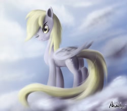 Size: 2500x2190 | Tagged: safe, artist:ajvl, character:derpy hooves, species:pegasus, species:pony, cloud, cloudy, epic derpy, female, high res, mare, solo, wink