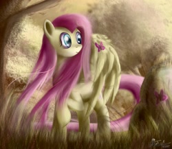 Size: 2250x1950 | Tagged: safe, artist:ajvl, character:fluttershy, species:pegasus, species:pony, butterfly, female, mare, solo, tree