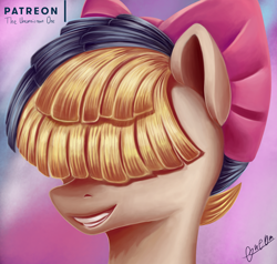 Size: 2000x1900 | Tagged: safe, artist:theunconsistentone, character:songbird serenade, species:pegasus, species:pony, my little pony: the movie (2017), bow, bust, covering eyes, female, mare, patreon, patreon logo, portrait, smiling, solo