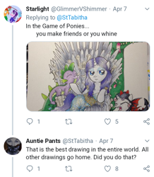 Size: 720x826 | Tagged: safe, artist:catscratchpaper, character:rarity, character:spike, character:sweetie belle, species:dragon, clothing, cosplay, costume, daenerys targaryen, dragon costume, game of thrones, harsher in hindsight, meta, petting, tabitha st. germain, twitter