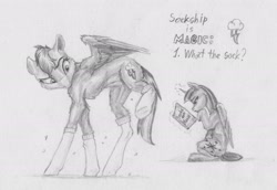 Size: 2487x1712 | Tagged: safe, artist:joestick, character:rainbow dash, character:twilight sparkle, character:twilight sparkle (alicorn), species:alicorn, species:pegasus, species:pony, species:unicorn, book, clothing, female, magic, mare, monochrome, pencil drawing, socks, sockship is magic, traditional art