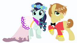 Size: 773x431 | Tagged: safe, artist:unicornsmile, character:coloratura, character:feather bangs, species:pony, ship:colorabangs, clothing, dress, female, male, shipping, straight, wedding dress