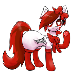 Size: 2489x2551 | Tagged: safe, artist:fluor1te, oc, oc:petal rose, species:bat pony, species:pony, bow, clothing, facial markings, fangs, female, hair bow, heart eyes, large butt, mare, scarf, socks, solo, thigh highs, waving, wingding eyes