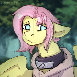 Size: 2000x2000 | Tagged: safe, artist:flysouldragon, character:fluttershy, species:pegasus, species:pony, clothing, crossover, female, flutterhinata, hyuuga hinata, naruto, sketch, solo