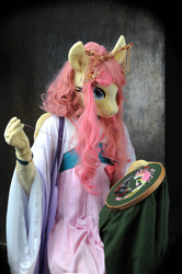 Size: 665x1000 | Tagged: safe, artist:essorille, character:fluttershy, species:anthro, clothing, embroidery, female, fursuit, irl, photo, sewing, solo