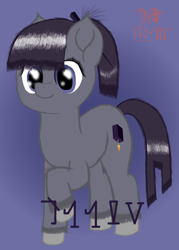 Size: 2500x3500 | Tagged: safe, artist:onil innarin, oc, oc only, oc:orrin, species:pony, constructed language, cute, female, gradient background, hairpin, mare, ponytail, signature, smiling, unshorn fetlocks