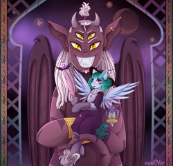 Size: 4141x4000 | Tagged: safe, artist:mailner, species:pony, clothing, crossover, curly hair, eclipsa butterfly, giant pony, globgor, glossaryck, hat, lipstick, looking at you, macro, ponified, slit eyes, smiley face, spread wings, star vs the forces of evil, stripes, wings