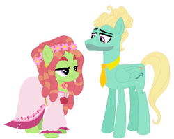 Size: 666x536 | Tagged: safe, artist:unicornsmile, character:tree hugger, character:zephyr breeze, species:pony, clothing, dress, female, male, marriage, shipping, straight, wedding, wedding dress, zephyrhugger