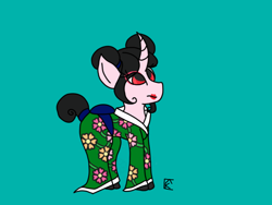 Size: 1024x768 | Tagged: safe, artist:mintymelody, oc, oc only, species:pony, species:unicorn, clothing, eastern unicorn, kimono (clothing), looking up, makeup, simple background