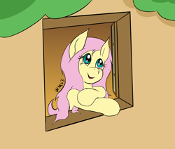 Size: 2324x1975 | Tagged: safe, artist:wapamario63, character:fluttershy, species:pegasus, species:pony, crossed arms, cute, female, looking out the window, looking up, mare, shyabetes, smiling, solo, window