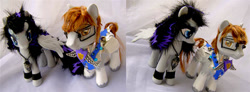 Size: 737x270 | Tagged: safe, artist:lightningsilver-mana, oc, oc only, oc:azul thunder, oc:shield wing, species:pegasus, species:pony, commissions open, craft, custom, doll, figure, figurine, fur, irl, leather, oc couple, paint, painted, photo, toy