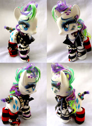Size: 662x902 | Tagged: safe, artist:lightningsilver-mana, character:rarity, species:pony, species:unicorn, g4, alternate hairstyle, bad hair day, craft, fashion, female, figurine, food, hairity, handmade, marshmallow, my little pony, paint, painted, painting, punk, punkity, sewing, solo, spikes, studs, textiles, toy
