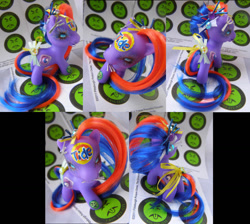 Size: 1024x918 | Tagged: safe, artist:lightningsilver-mana, oc, oc:tide pod, species:earth pony, species:pony, craft, doll, figure, figurine, food pony, fork, generic pony, mr. yuk, paint, painting, poisonous, purple, tide, tide pods, tide pony, toy