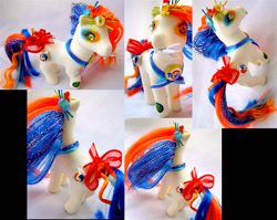 Size: 1012x804 | Tagged: safe, artist:lightningsilver-mana, oc, oc:tide pod, species:earth pony, species:pony, candy, craft, detergent, doll, female, figure, figurine, fork, generic pony, mr. yuk, paint, painting, poisonous, snack, solo, tide, tide pods, tide pony, toy