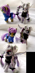 Size: 571x1165 | Tagged: safe, artist:lightningsilver-mana, character:inky rose, character:maud pie, species:earth pony, species:pegasus, species:pony, doll, fashion show, female, figure, figurine, handmade, irl, my little pony, paint, painting, photo, rock, sewing, sewing needle, textiles, toy