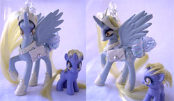 Size: 674x392 | Tagged: safe, artist:lightningsilver-mana, character:derpy hooves, character:dinky hooves, species:alicorn, species:pony, alicornified, background pony, craft, derpicorn, doll, female, figure, figurine, filly, paint, painting, pegacorn, photo, princess derpy, race swap, toy, unipeg