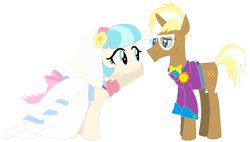 Size: 829x472 | Tagged: safe, artist:unicornsmile, character:coco pommel, character:trenderhoof, species:pony, clothing, dress, female, male, marriage, shipping, straight, trenderpommel, wedding, wedding dress