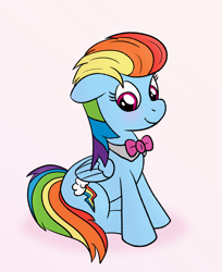 Size: 800x980 | Tagged: safe, artist:m.w., character:rainbow dash, species:pegasus, species:pony, /mlp/, alternate hairstyle, bow tie, cute, dashabetes, drawthread, female, floppy ears, pink background, simple background, sitting, solo