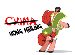 Size: 588x433 | Tagged: safe, artist:modern-warmare, hong meiling, ponified, solo, touhou