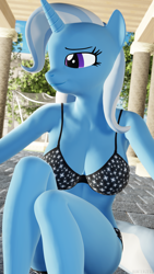 Size: 2880x5120 | Tagged: safe, artist:hunterz263, character:trixie, species:anthro, species:plantigrade anthro, 3d, armpits, blender, bra, breasts, cleavage, clothing, female, fountain, nexgen, outdoors, panties, sexy, solo, underwear