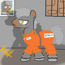 Size: 768x768 | Tagged: safe, artist:thunder burst, oc, oc:butterange, species:earth pony, species:pony, chains, clothing, cuffs, prison, prison outfit, prisoner, solo