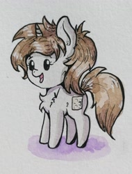 Size: 2456x3226 | Tagged: safe, artist:lightisanasshole, oc, oc only, oc:dorm pony, species:pony, adorkable, cheek fluff, chest fluff, chibi, cute, dork, ear fluff, female, happy, looking at you, messy mane, shadow, simple background, smiling, solo