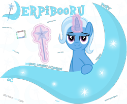 Size: 3400x2800 | Tagged: safe, artist:devfield, derpibooru original, character:trixie, species:pony, species:unicorn, derpibooru, 2019, bipedal, bipedal leaning, cutie mark, cutie mark background, female, glow, glowing horn, horn, leaning, logo, looking at you, magic, magic aura, magic wand, meta, simple background, smug, solo, telekinesis, text, transparent background, two toned mane