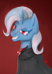 Size: 2046x2894 | Tagged: safe, artist:overlord pony, character:trixie, species:pony, species:unicorn, alicorn amulet, cape, clothing, female, grin, smiling, solo