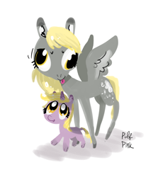 Size: 1783x2000 | Tagged: safe, artist:puffpink, character:derpy hooves, character:dinky hooves, species:pegasus, species:pony, species:unicorn, duo, female, filly, lineless, mare, mother and daughter, tongue out