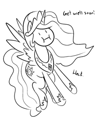 Size: 1107x1340 | Tagged: safe, artist:spookitty, character:princess celestia, species:pony, female, get well card, get well soon, heck, monochrome, shitposting, solo