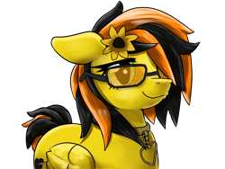 Size: 2933x2200 | Tagged: safe, artist:fluor1te, oc, oc only, oc:raini days, species:pegasus, species:pony, female, flower, glasses, jewelry, mare, necklace, simple background, smiling, solo, sunglasses, transparent background