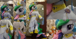 Size: 1938x1000 | Tagged: safe, artist:essorille, character:daybreaker, character:princess celestia, species:anthro, anthro plushie, clothing, dress, female, irl, life size, photo, plushie, solo