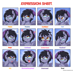 Size: 1050x1025 | Tagged: safe, artist:tikrs007, oc, oc only, oc:nightshade (pegasus), species:pegasus, species:pony, beanie, blushing, clothing, cute, expressions, floppy ears, glasses, hat, original character do not steal, solo