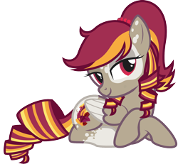 Size: 1374x1271 | Tagged: safe, artist:lightning stripe, derpibooru original, oc, oc:autumn shimmer, species:pegasus, species:pony, bedroom eyes, brown coat, curly tail, cutie mark, dappled, eyelashes, female, lying down, mare, pigtails, ponytail, red eyes, red mane, show accurate, simple background, transparent background, twintails, two toned wings, vector