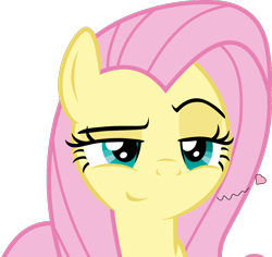 Size: 1084x1024 | Tagged: safe, artist:twilirity, edit, character:fluttershy, species:pegasus, species:pony, episode:she talks to angel, g4, my little pony: friendship is magic, amused, bedroom eyes, body swap, bronybait, close-up, come hither, female, flirting, intrigued, lidded eyes, looking at you, mare, raised eyebrow, simple background, smiling, smirk, solo, transparent background, vector, vector edit