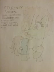 Size: 1944x2592 | Tagged: safe, artist:jaredking179, oc, oc only, oc:courtney andrews, species:earth pony, species:pony, clothing, female, solo, traditional art