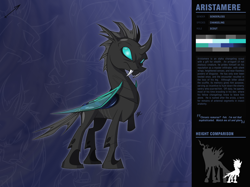 Size: 1280x956 | Tagged: safe, artist:hexfloog, oc, oc:aristamere, species:changeling, adoptable, reference sheet