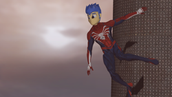 Size: 2560x1440 | Tagged: safe, artist:wolfthepredator, character:flash sentry, my little pony:equestria girls, 3d, gmod, male, morning, smiling, solo, spider-man