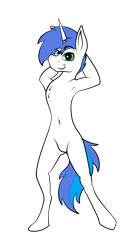 Size: 3500x6278 | Tagged: safe, artist:bumskuchen, oc, oc:shifting gear, species:anthro, species:pony, species:unicorn, armpits, casual nudity, looking at you, nudity, solo