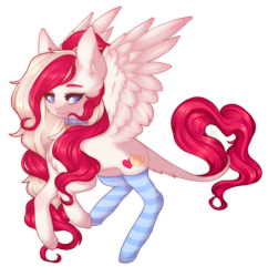 Size: 1450x1500 | Tagged: safe, artist:dusty-onyx, oc, oc only, oc:lullaby melody, species:pegasus, species:pony, chest fluff, choker, clothing, female, looking at you, mare, simple background, socks, solo, striped socks, thigh highs, transparent background