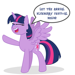 Size: 4688x4688 | Tagged: safe, artist:worstsousaphonehorse, character:twilight sparkle, character:twilight sparkle (alicorn), species:alicorn, species:pony, series:blueberry festival drive, absurd resolution, female, incentive drive, note expansion, one hoof raised, simple background, solo, spread wings, this will end in balloons, white background, wings