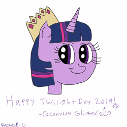 Size: 3000x3000 | Tagged: safe, artist:smurfettyblue, character:twilight sparkle, 1000 hours in ms paint, bust, faec, female, photoshop, signature, smirk, solo, text, twiface, twilight day