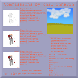 Size: 4000x4000 | Tagged: safe, artist:onil innarin, oc, oc only, species:pony, advertisement, commission info