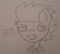 Size: 1756x1591 | Tagged: safe, artist:lightning135, species:pony, beetlejuice, bust, dialogue, ponified, sketch, smiling, smirk, solo, traditional art