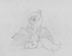 Size: 2880x2254 | Tagged: safe, artist:wapamario63, character:fluttershy, species:pegasus, species:pony, blushing, butt, dock, female, flutterbutt, grayscale, lineart, looking at you, looking back, looking back at you, mare, monochrome, plot, sitting, smiling, solo, spread wings, traditional art, wings