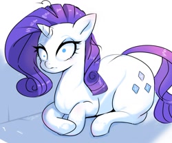 Size: 1347x1123 | Tagged: safe, artist:chigusa, character:rarity, species:pony, species:unicorn, derp, female, mare, prone, solo